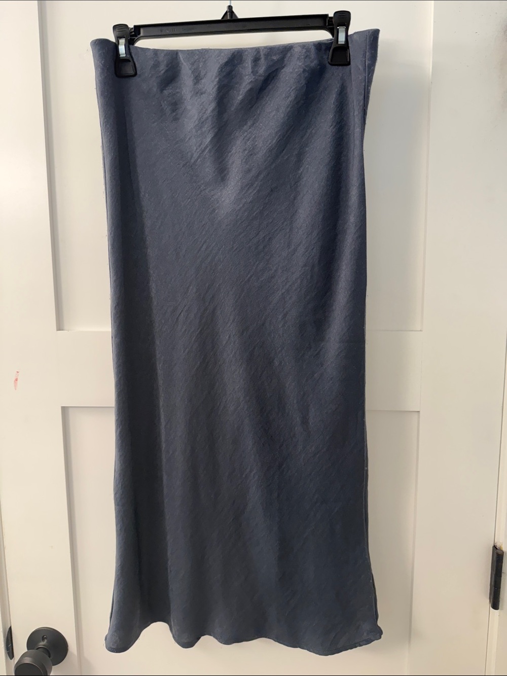 bobeau Satin Steele Blue-Grey Bias-Cut Maxi Skirt